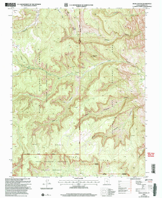 Classic USGS Bear Canyon Utah 7.5'x7.5' Topo Map Image