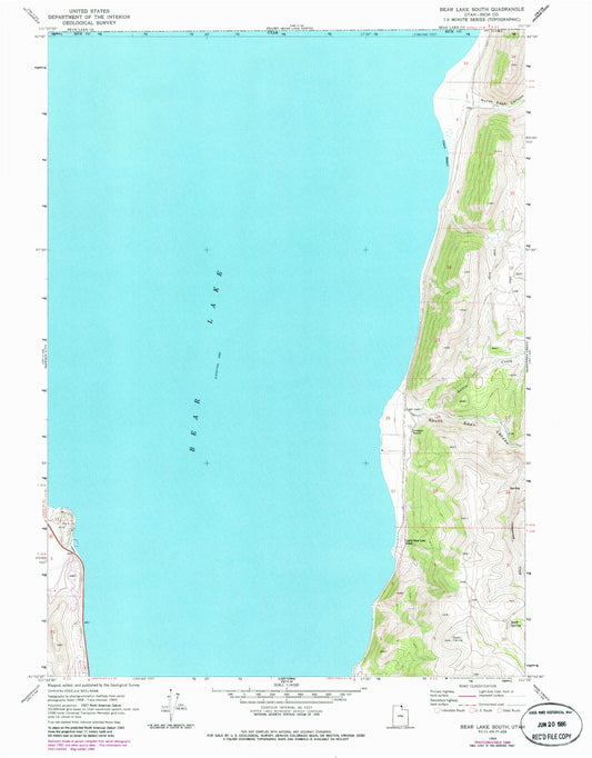 Classic USGS Bear Lake South Utah 7.5'x7.5' Topo Map Image