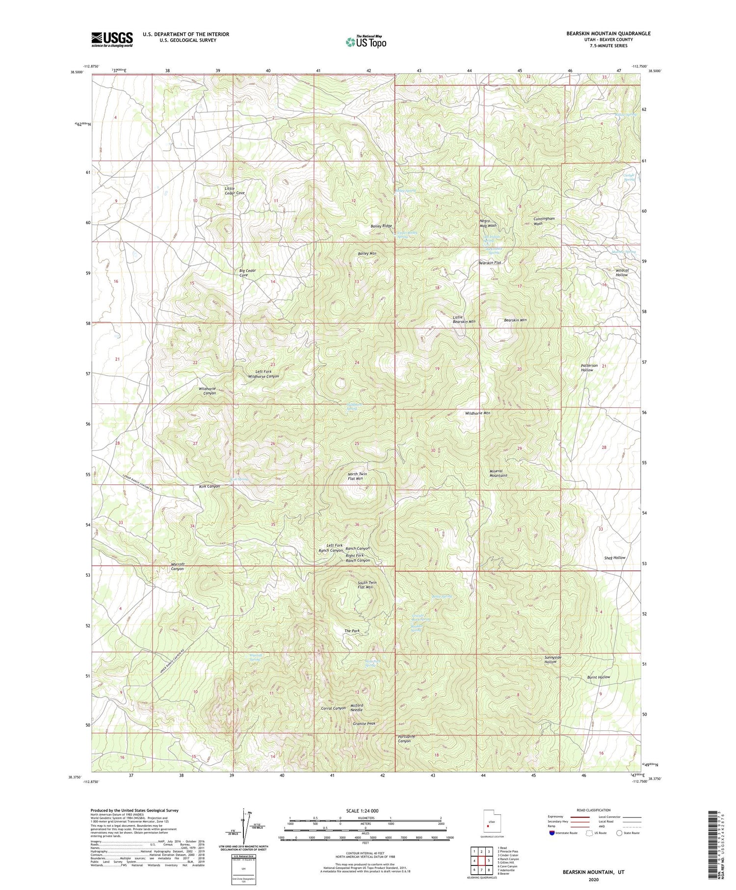 Bearskin Mountain Utah US Topo Map Image