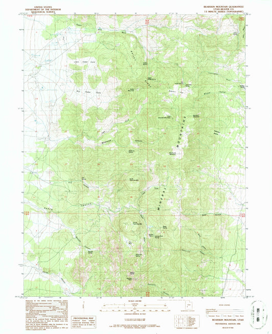 Classic USGS Bearskin Mountain Utah 7.5'x7.5' Topo Map Image