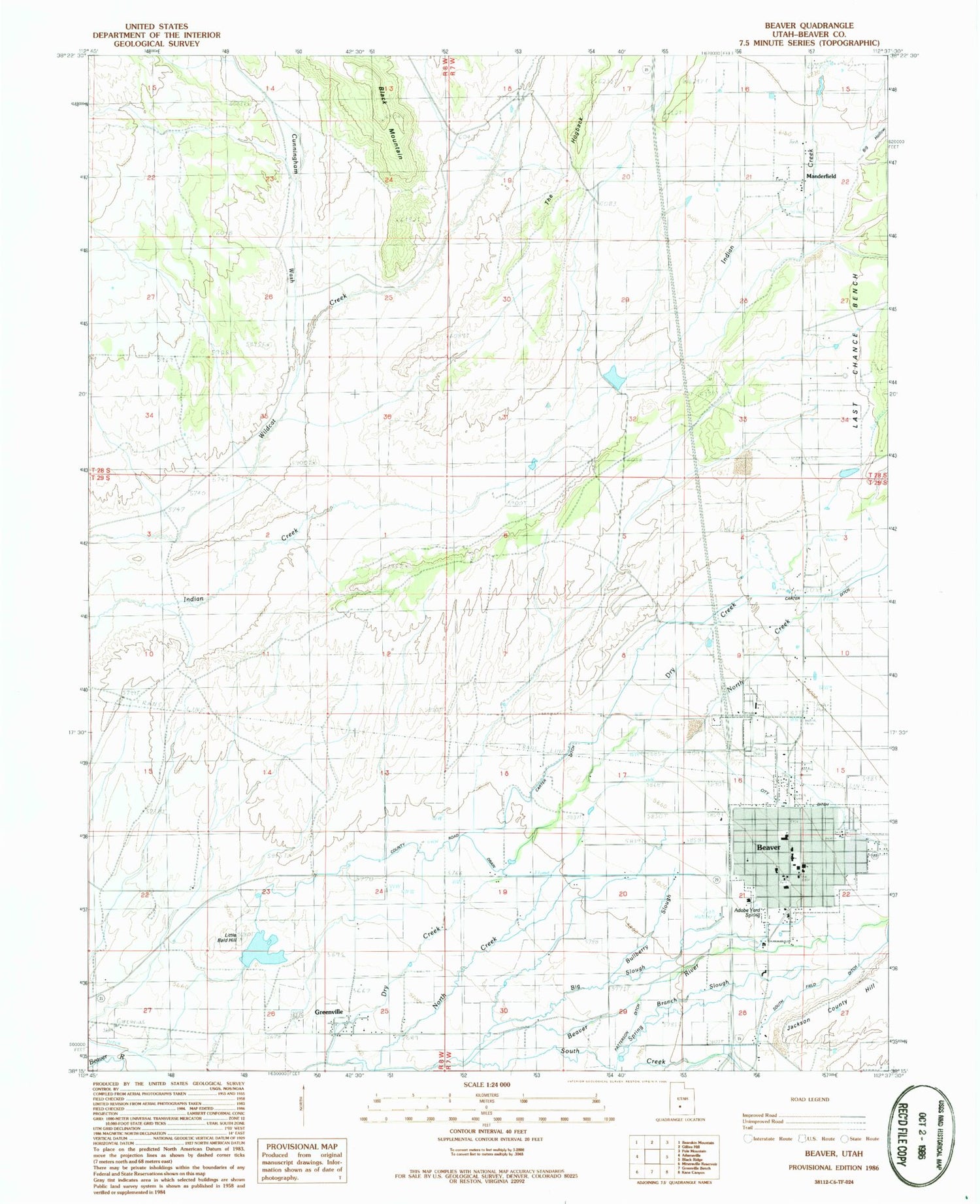 Classic USGS Beaver Utah 7.5'x7.5' Topo Map Image