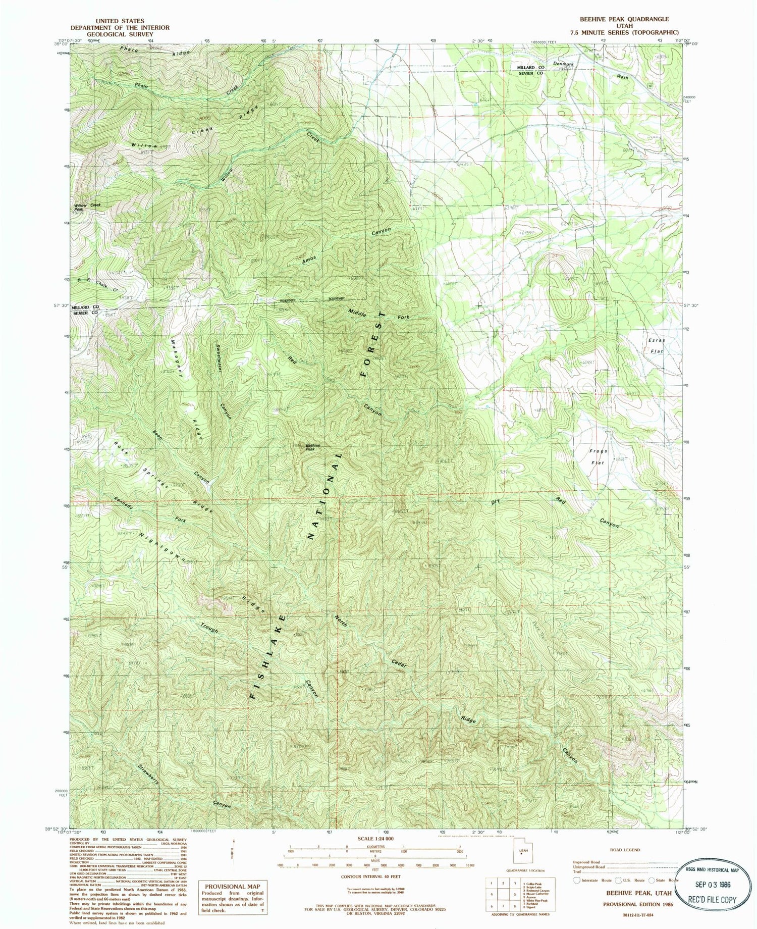 Classic USGS Beehive Peak Utah 7.5'x7.5' Topo Map Image