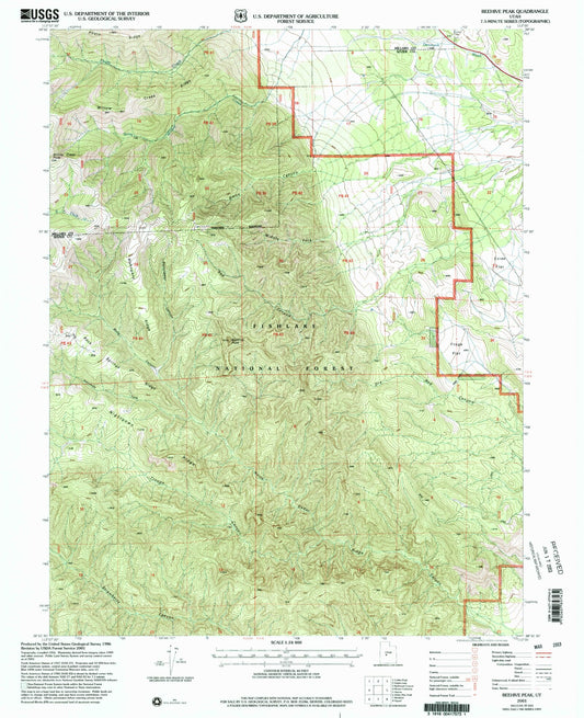 Classic USGS Beehive Peak Utah 7.5'x7.5' Topo Map Image