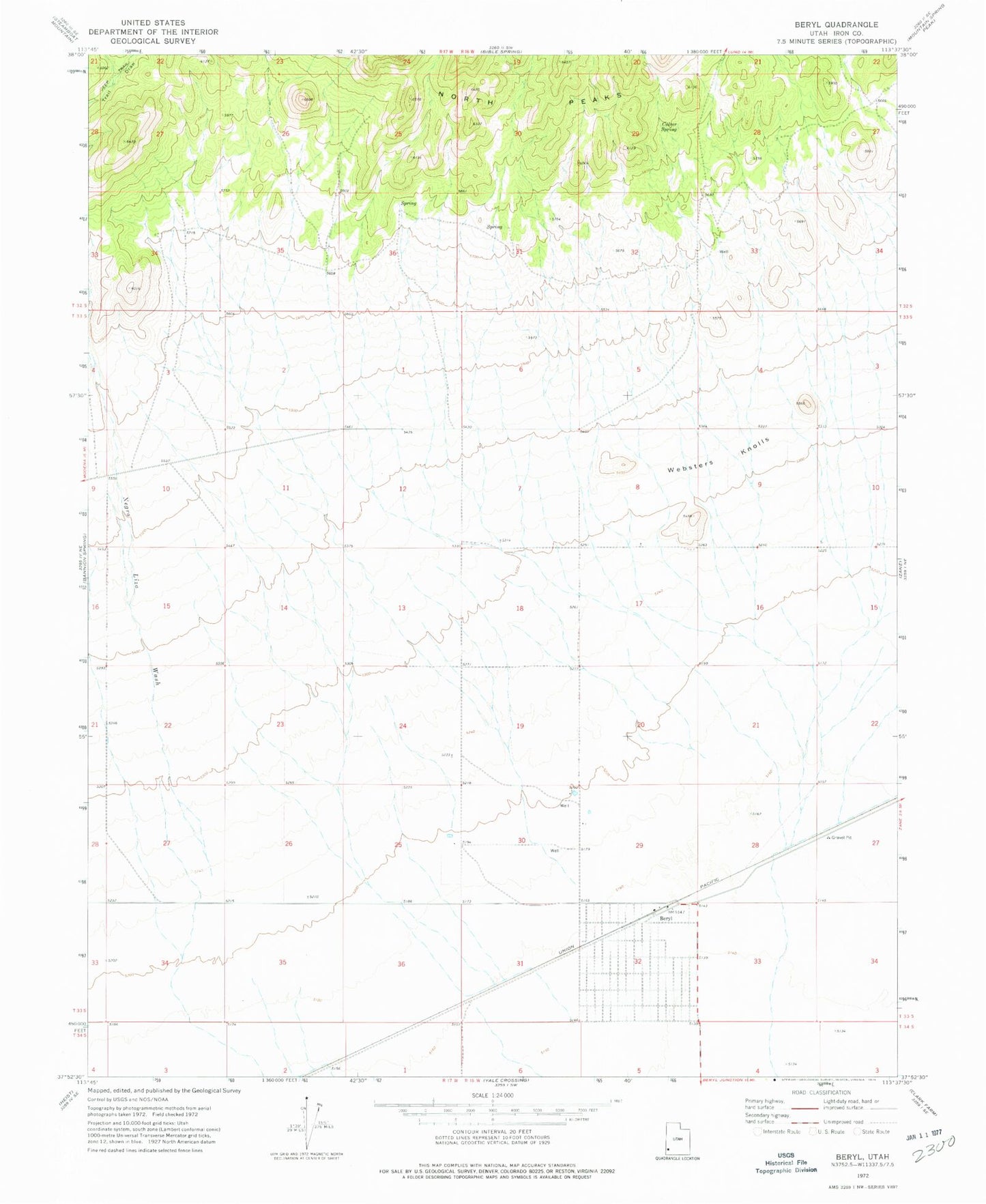 Classic USGS Beryl Utah 7.5'x7.5' Topo Map Image