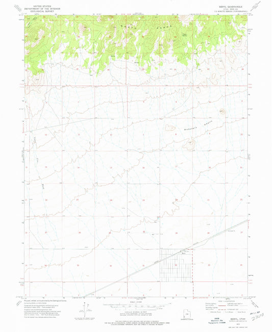 Classic USGS Beryl Utah 7.5'x7.5' Topo Map Image