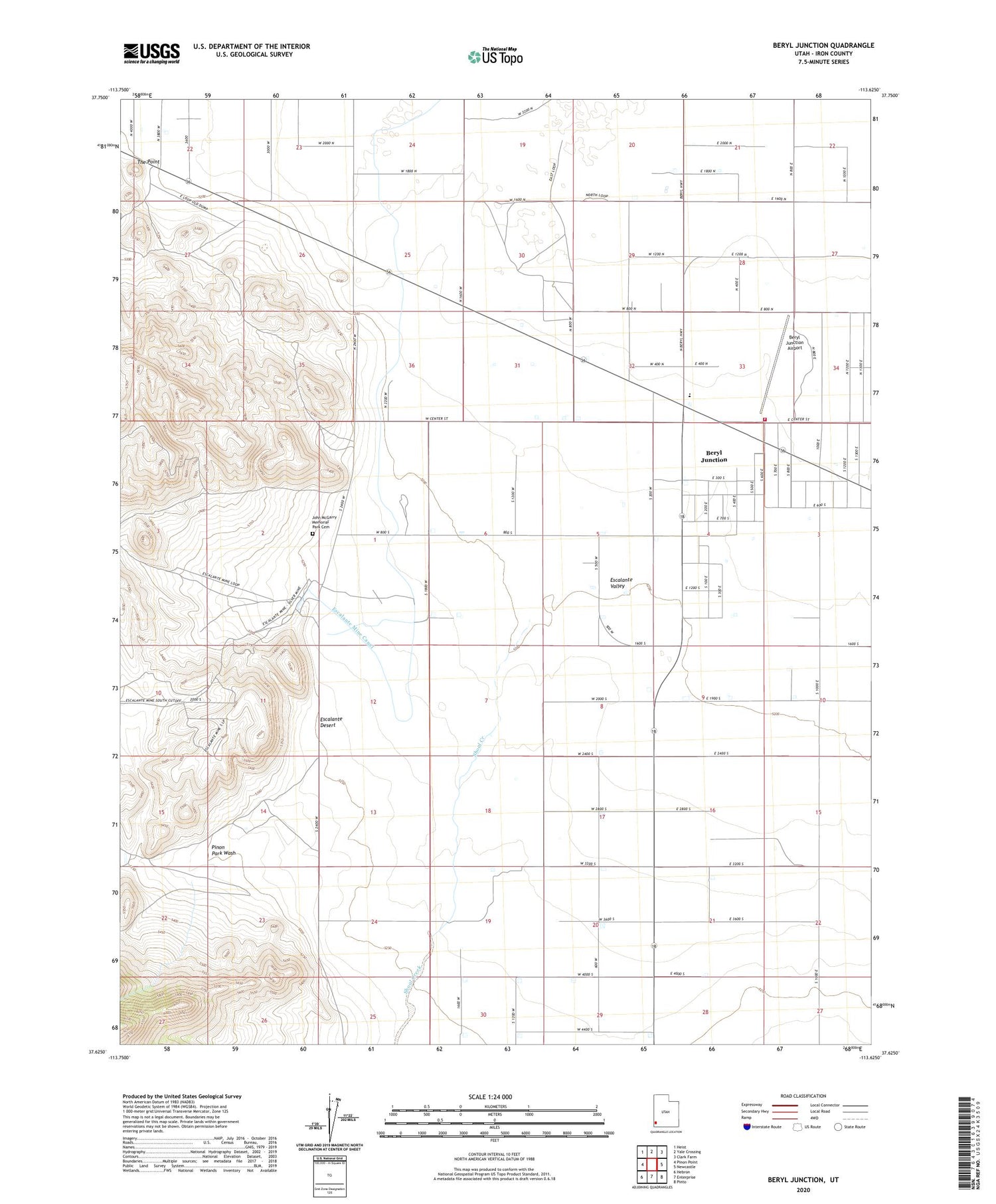 Beryl Junction Utah US Topo Map Image