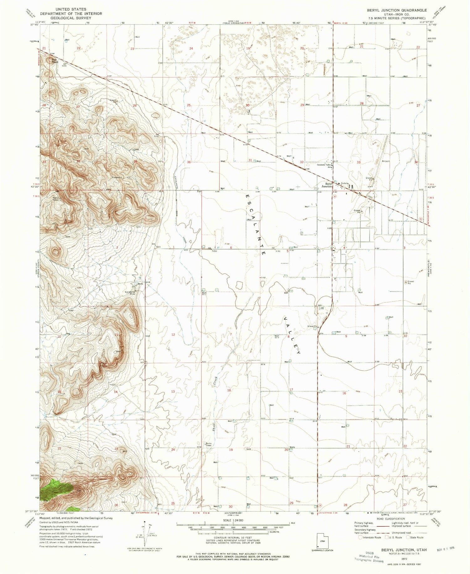 Classic USGS Beryl Junction Utah 7.5'x7.5' Topo Map Image