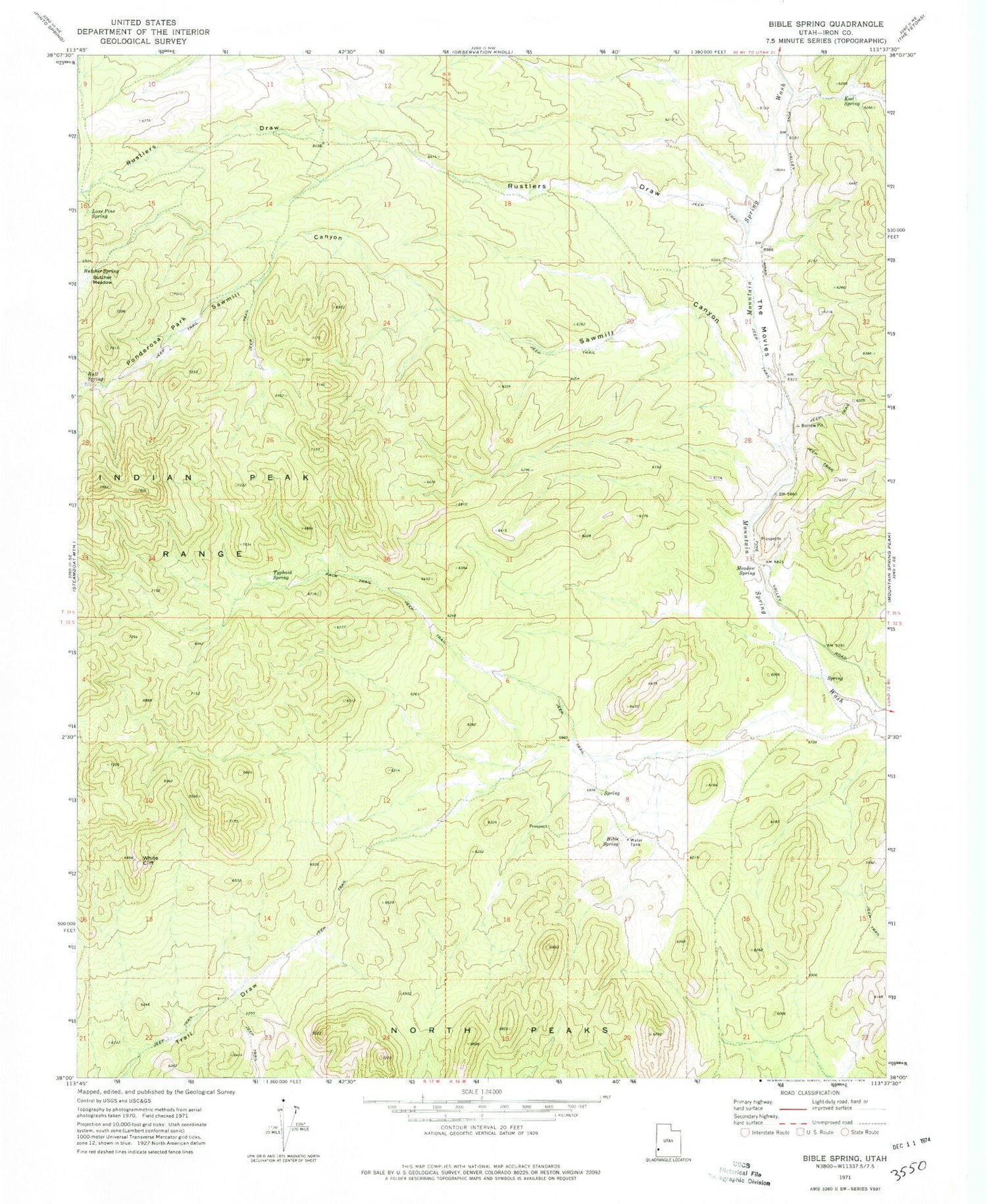 Classic USGS Bible Spring Utah 7.5'x7.5' Topo Map Image