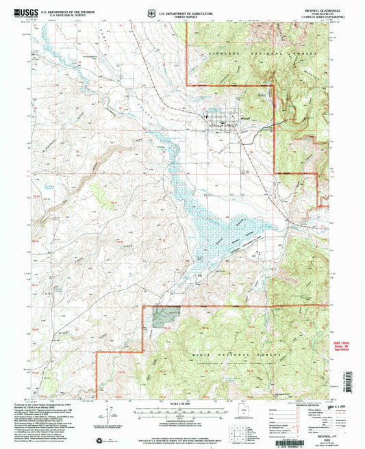 Classic USGS Bicknell Utah 7.5'x7.5' Topo Map Image