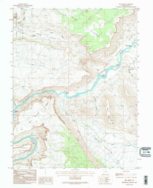 Classic USGS Big Bend Utah 7.5'x7.5' Topo Map Image