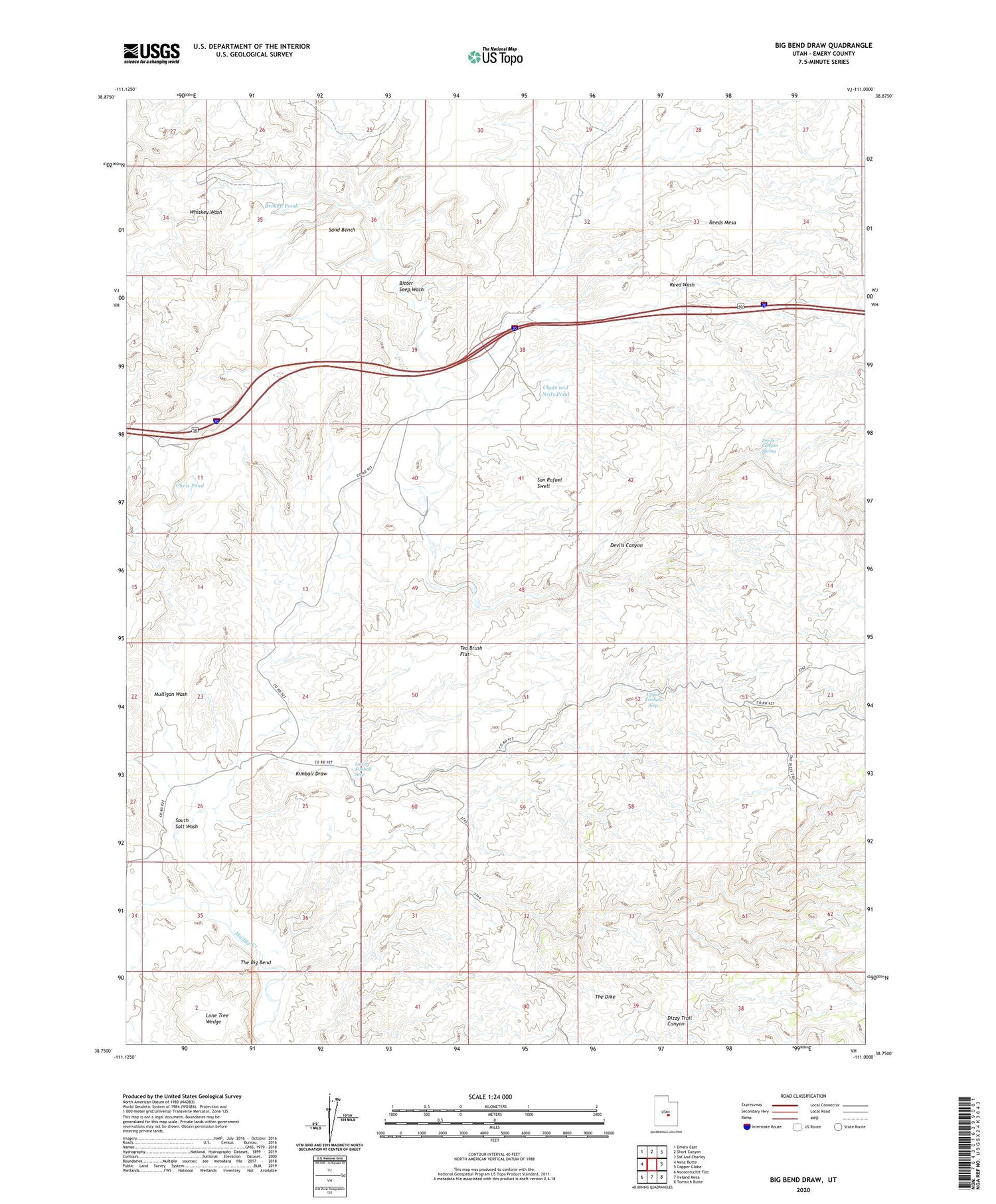 Big Bend Draw Utah US Topo Map Image