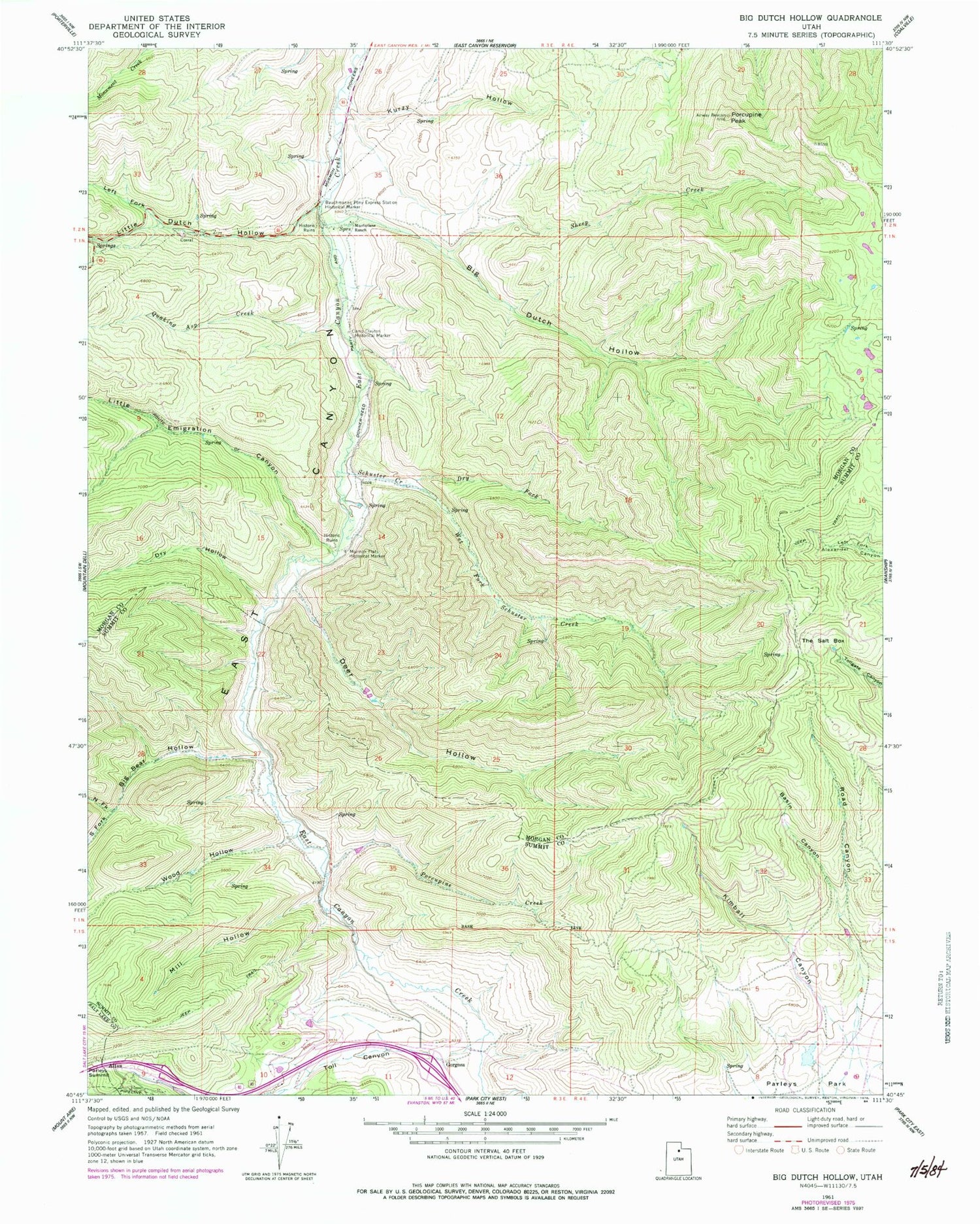 Classic USGS Big Dutch Hollow Utah 7.5'x7.5' Topo Map Image