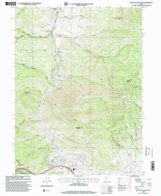 Classic USGS Big Dutch Hollow Utah 7.5'x7.5' Topo Map Image