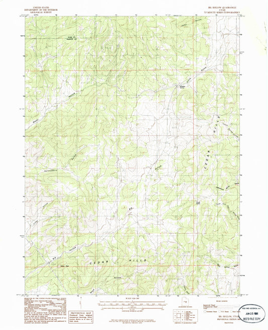 Classic USGS Big Hollow Utah 7.5'x7.5' Topo Map Image