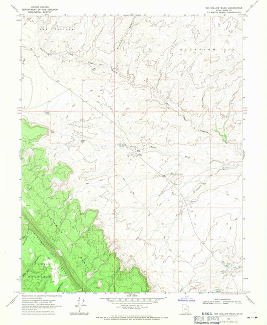Classic USGS Big Hollow Wash Utah 7.5'x7.5' Topo Map Image
