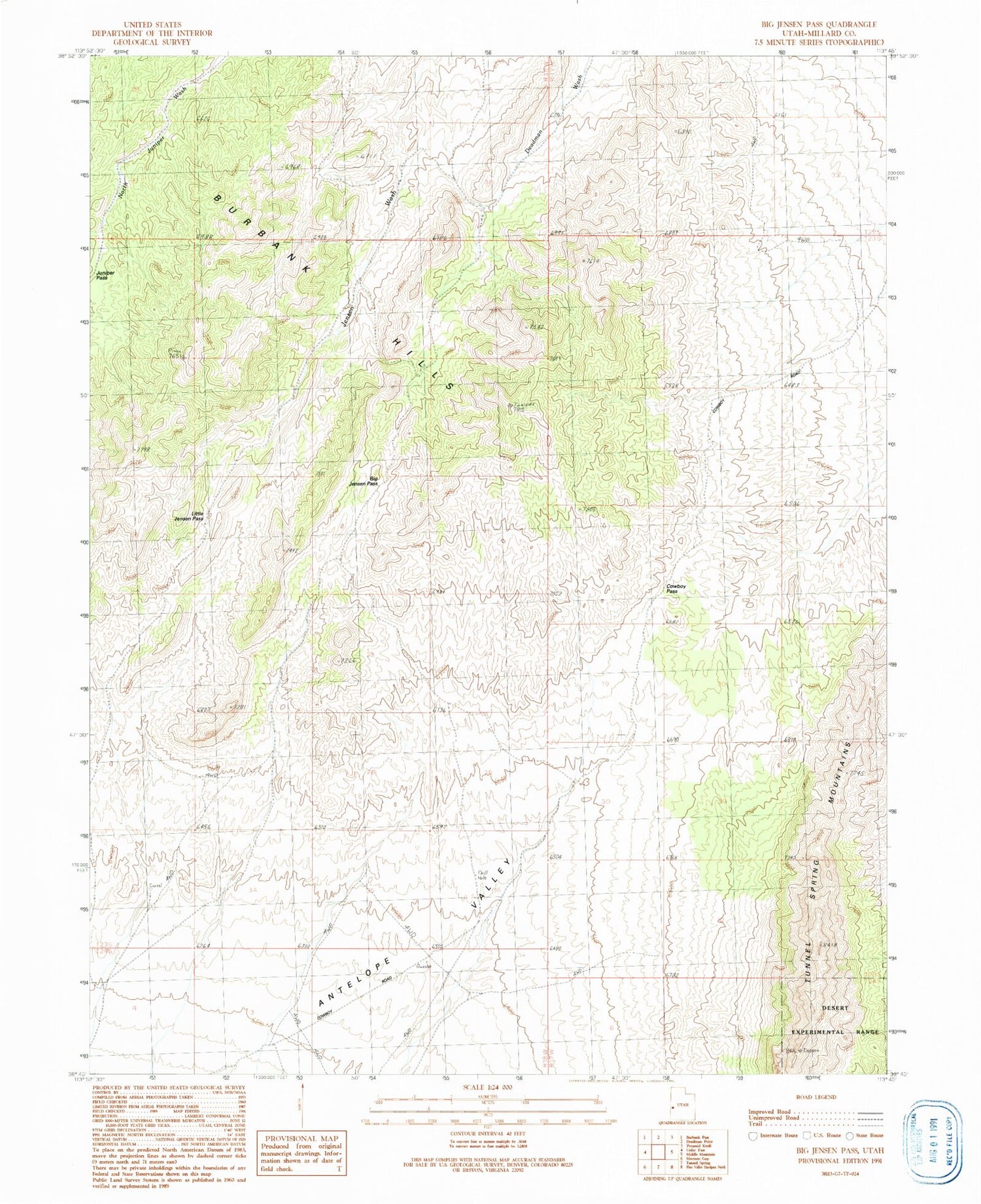 Classic USGS Big Jensen Pass Utah 7.5'x7.5' Topo Map Image