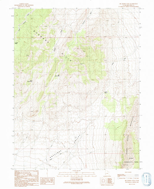 Classic USGS Big Jensen Pass Utah 7.5'x7.5' Topo Map Image