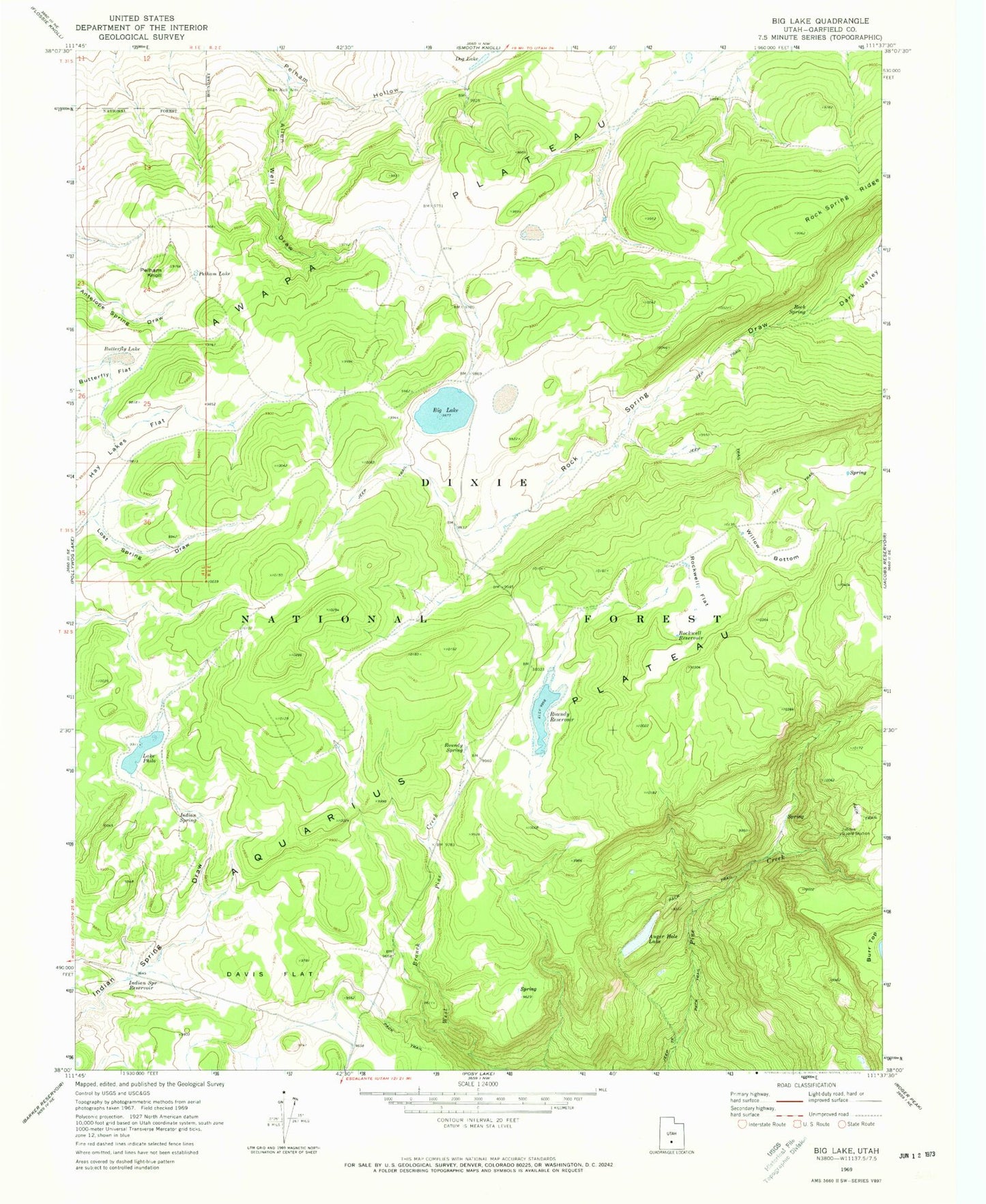 Classic USGS Big Lake Utah 7.5'x7.5' Topo Map Image