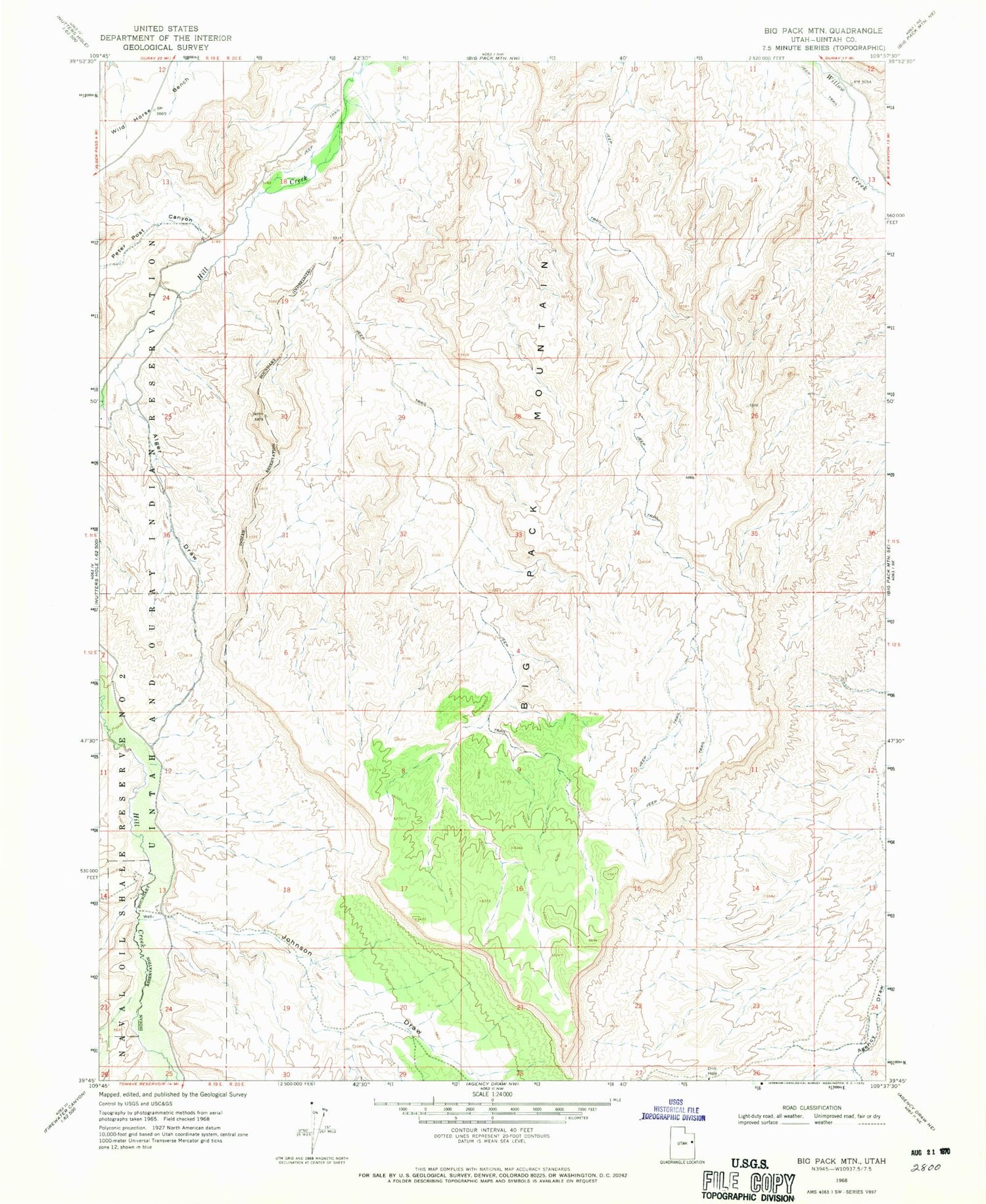 Classic USGS Big Pack Mountain Utah 7.5'x7.5' Topo Map Image