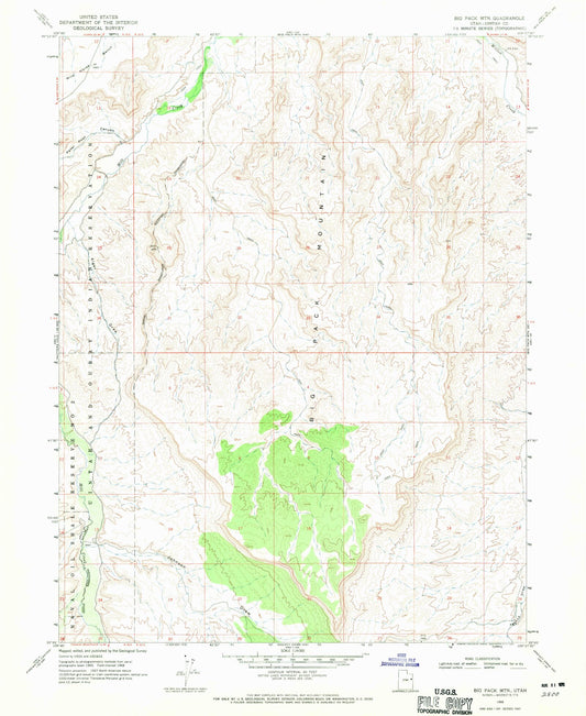 Classic USGS Big Pack Mountain Utah 7.5'x7.5' Topo Map Image