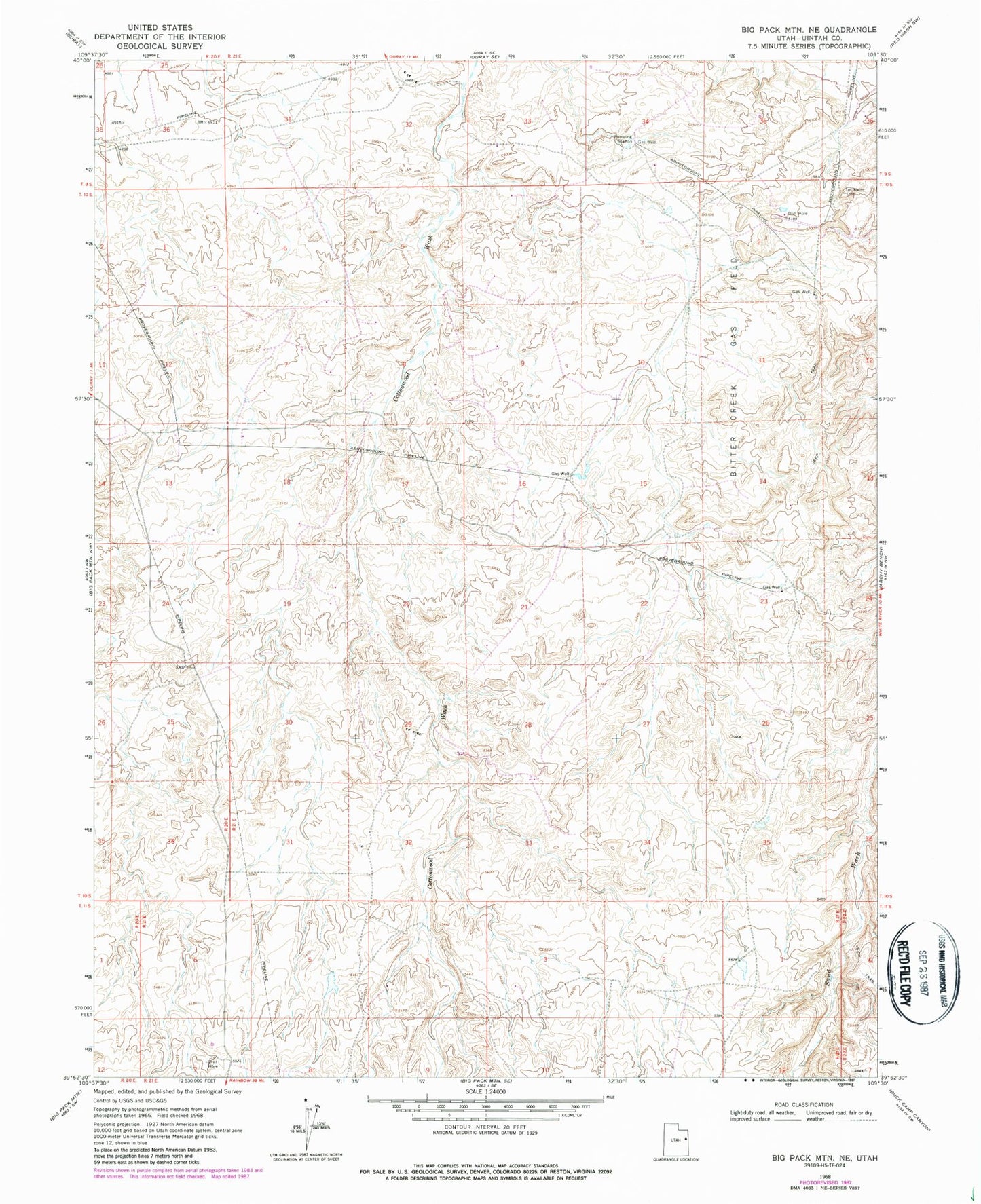 Classic USGS Big Pack Mountain NE Utah 7.5'x7.5' Topo Map Image