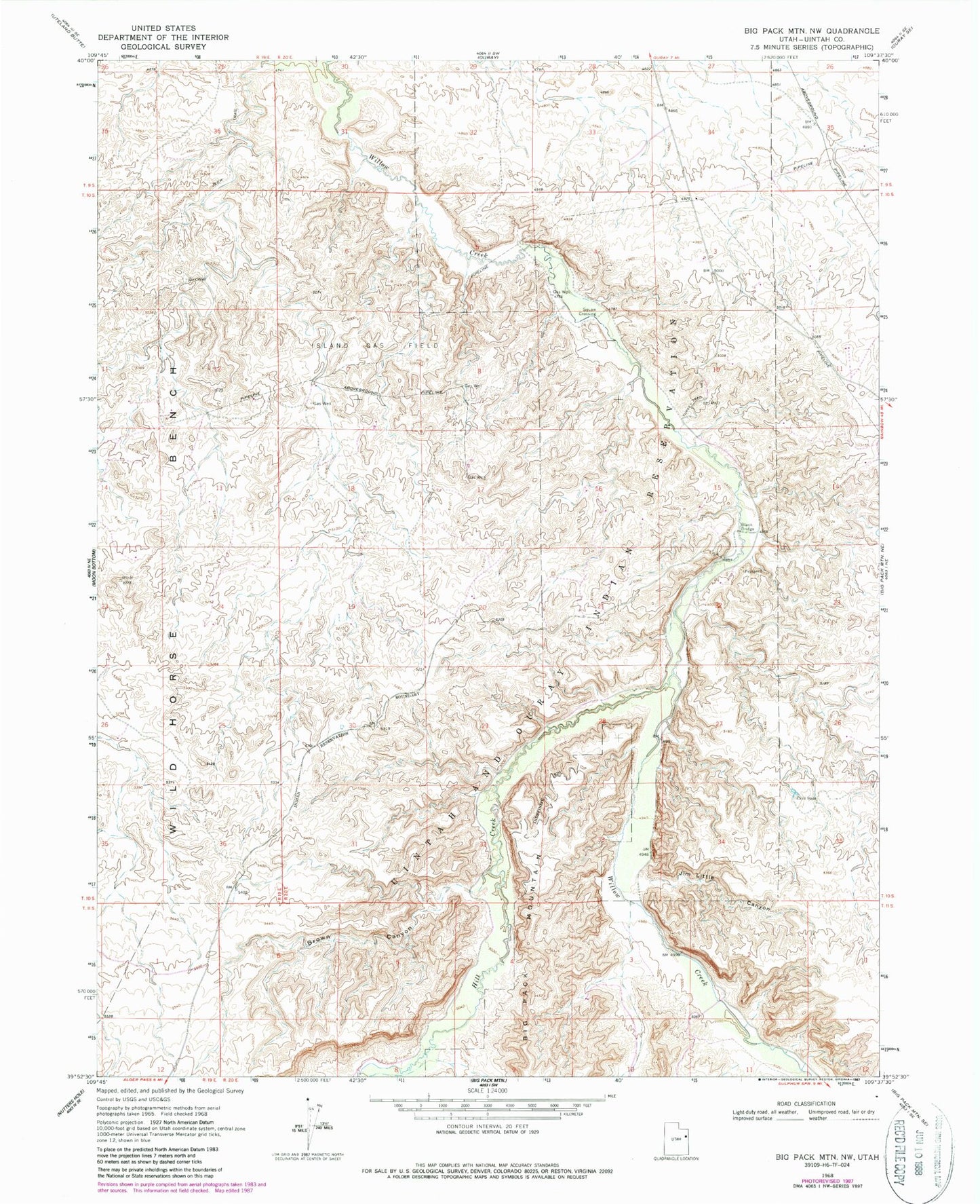 Classic USGS Big Pack Mountain NW Utah 7.5'x7.5' Topo Map Image