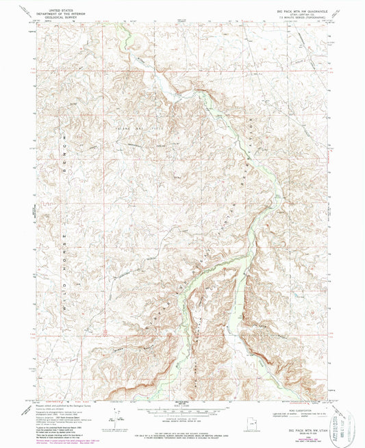 Classic USGS Big Pack Mountain NW Utah 7.5'x7.5' Topo Map Image