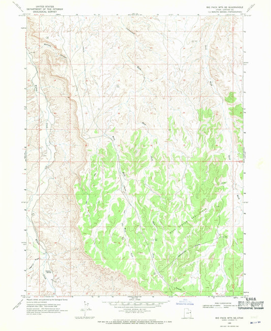 Classic USGS Big Pack Mountain SE Utah 7.5'x7.5' Topo Map Image