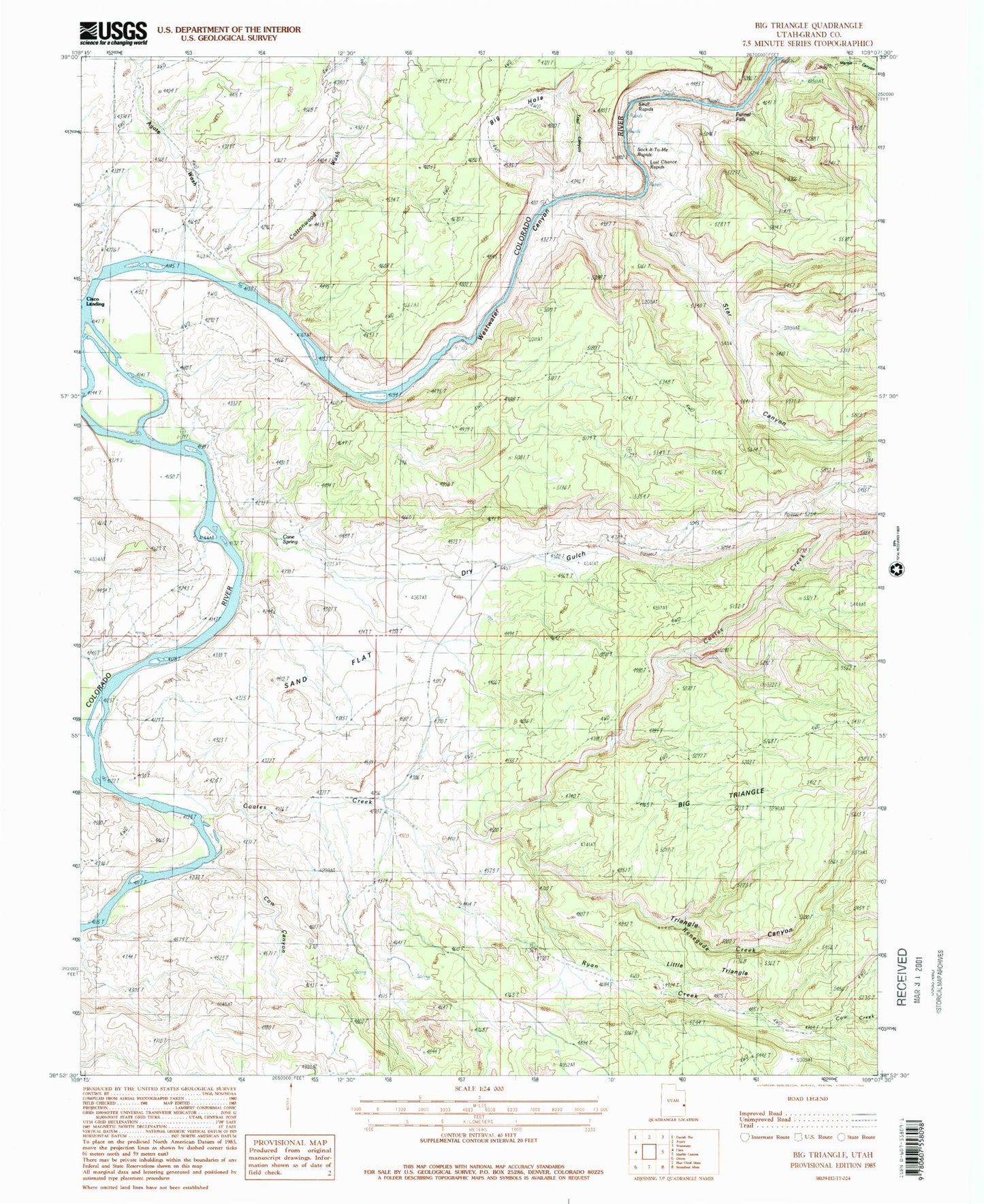 Classic USGS Big Triangle Utah 7.5'x7.5' Topo Map Image