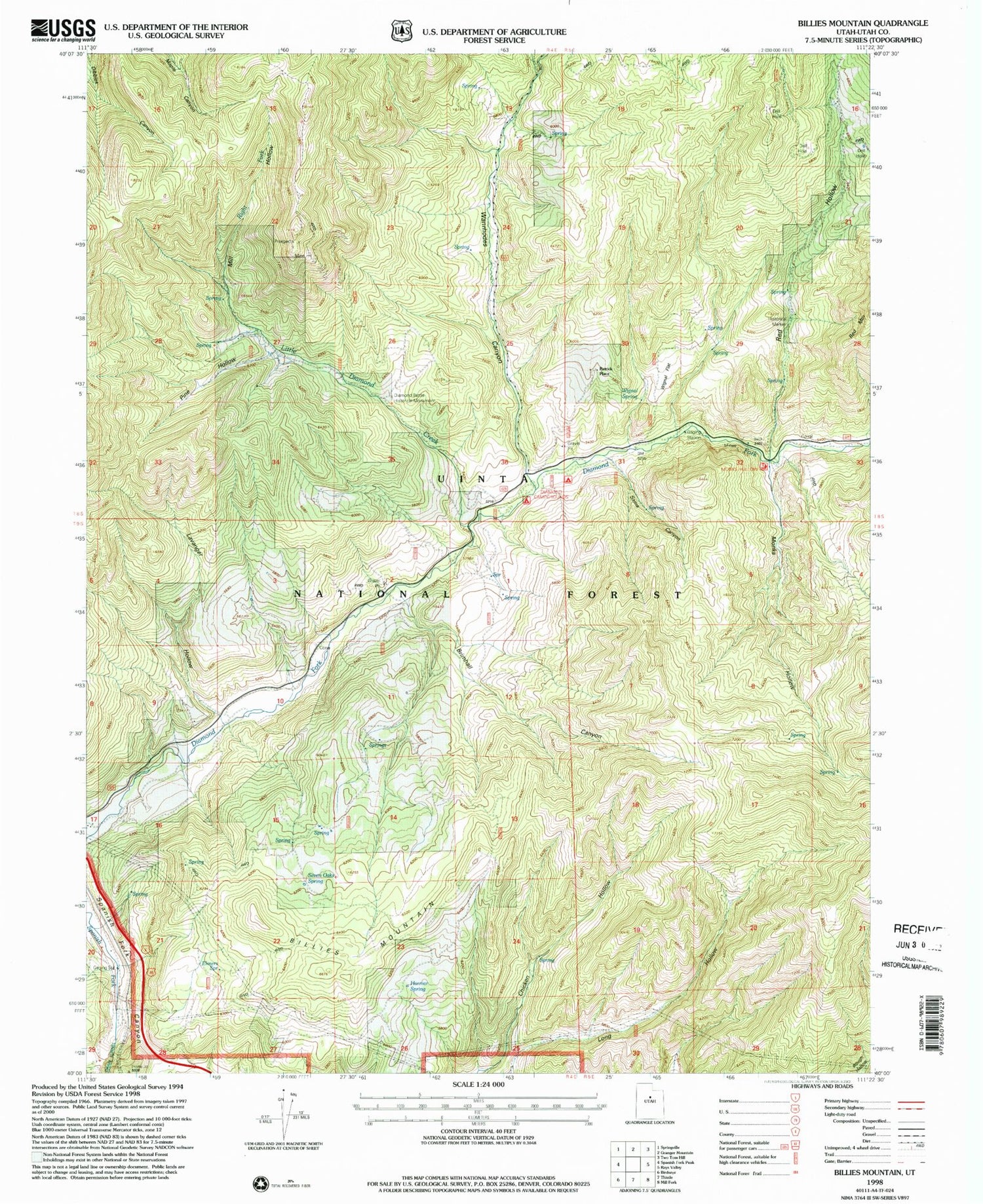 Classic USGS Billies Mountain Utah 7.5'x7.5' Topo Map Image