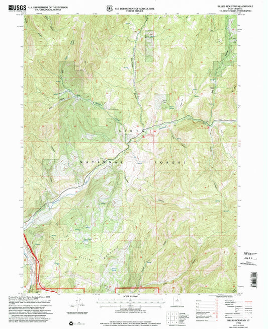 Classic USGS Billies Mountain Utah 7.5'x7.5' Topo Map Image