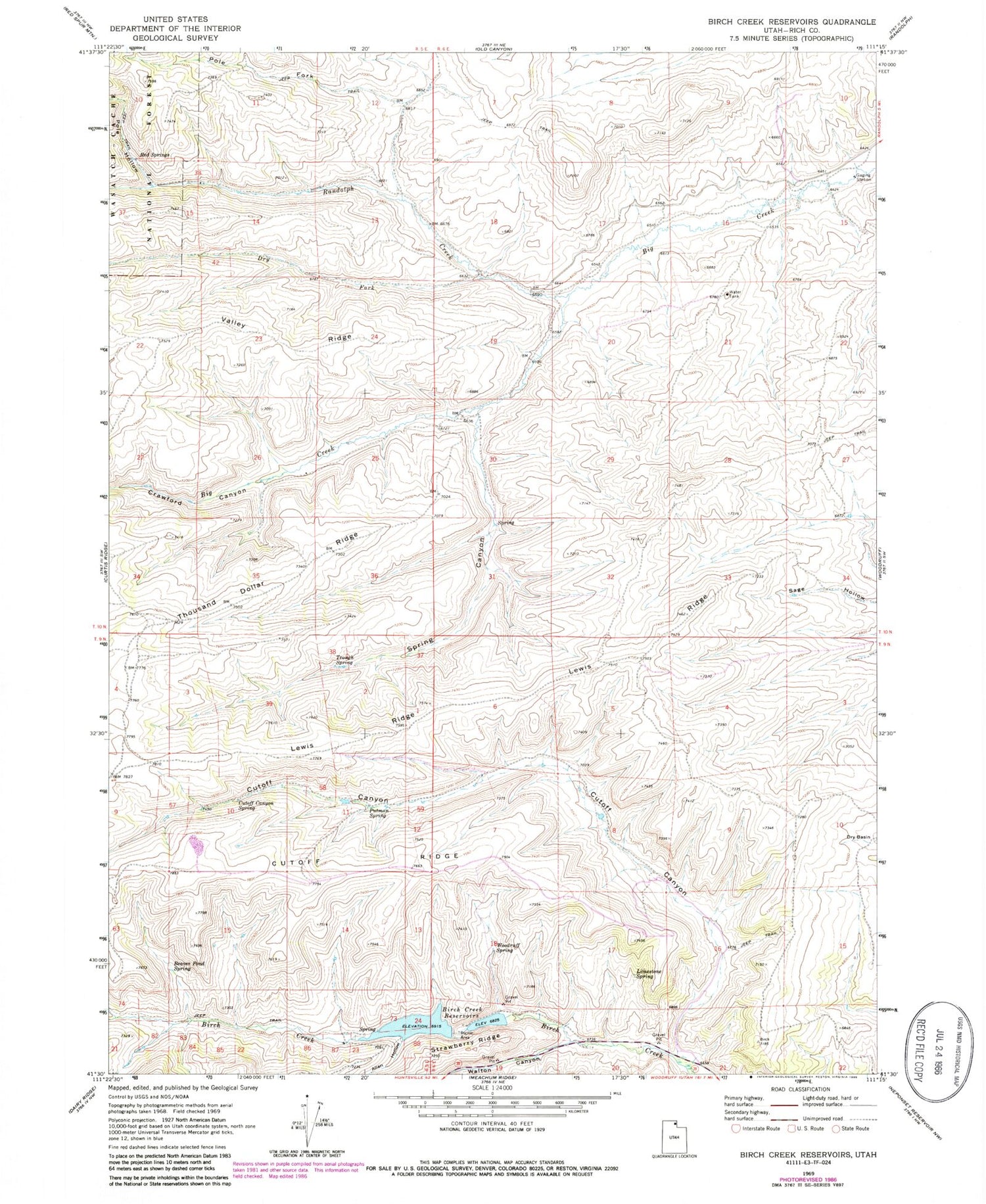 Classic USGS Birch Creek Reservoirs Utah 7.5'x7.5' Topo Map Image