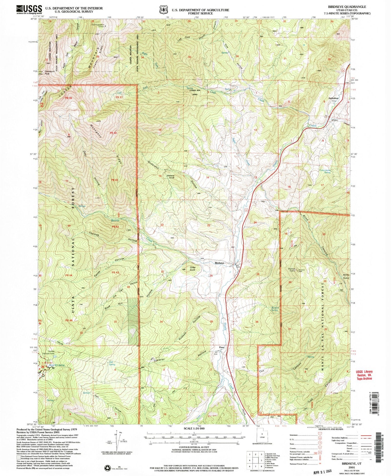 Classic USGS Birdseye Utah 7.5'x7.5' Topo Map Image