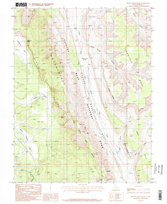 Classic USGS Bitter Creek Divide Utah 7.5'x7.5' Topo Map Image