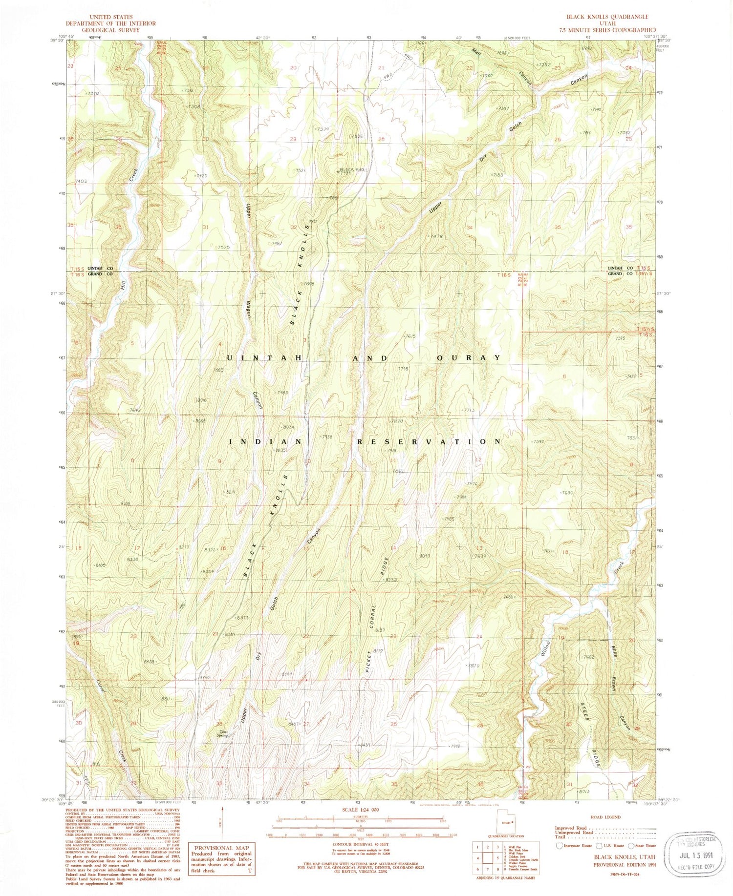 Classic USGS Black Knolls Utah 7.5'x7.5' Topo Map Image