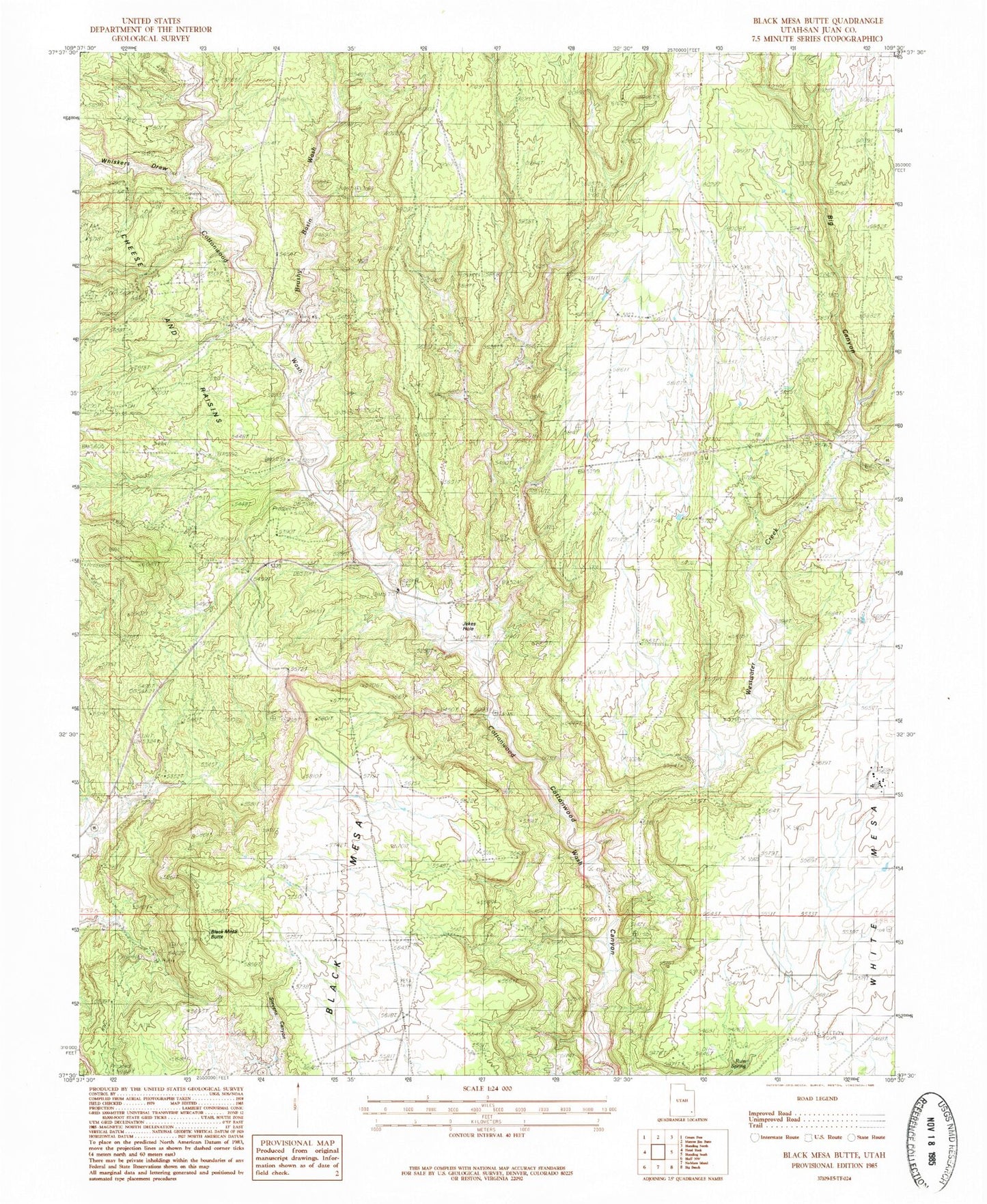 Classic USGS Black Mesa Butte Utah 7.5'x7.5' Topo Map Image