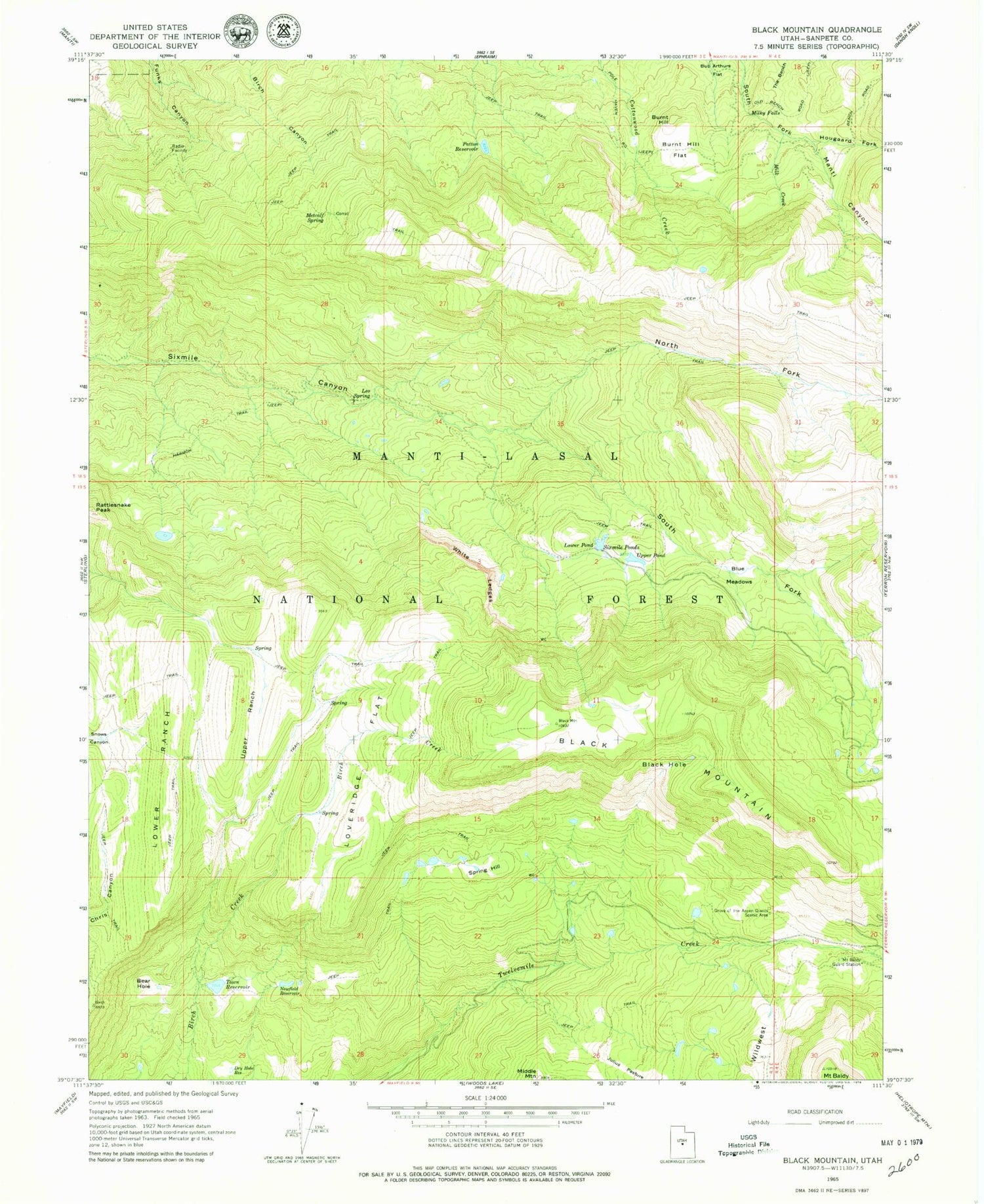 Classic USGS Black Mountain Utah 7.5'x7.5' Topo Map Image