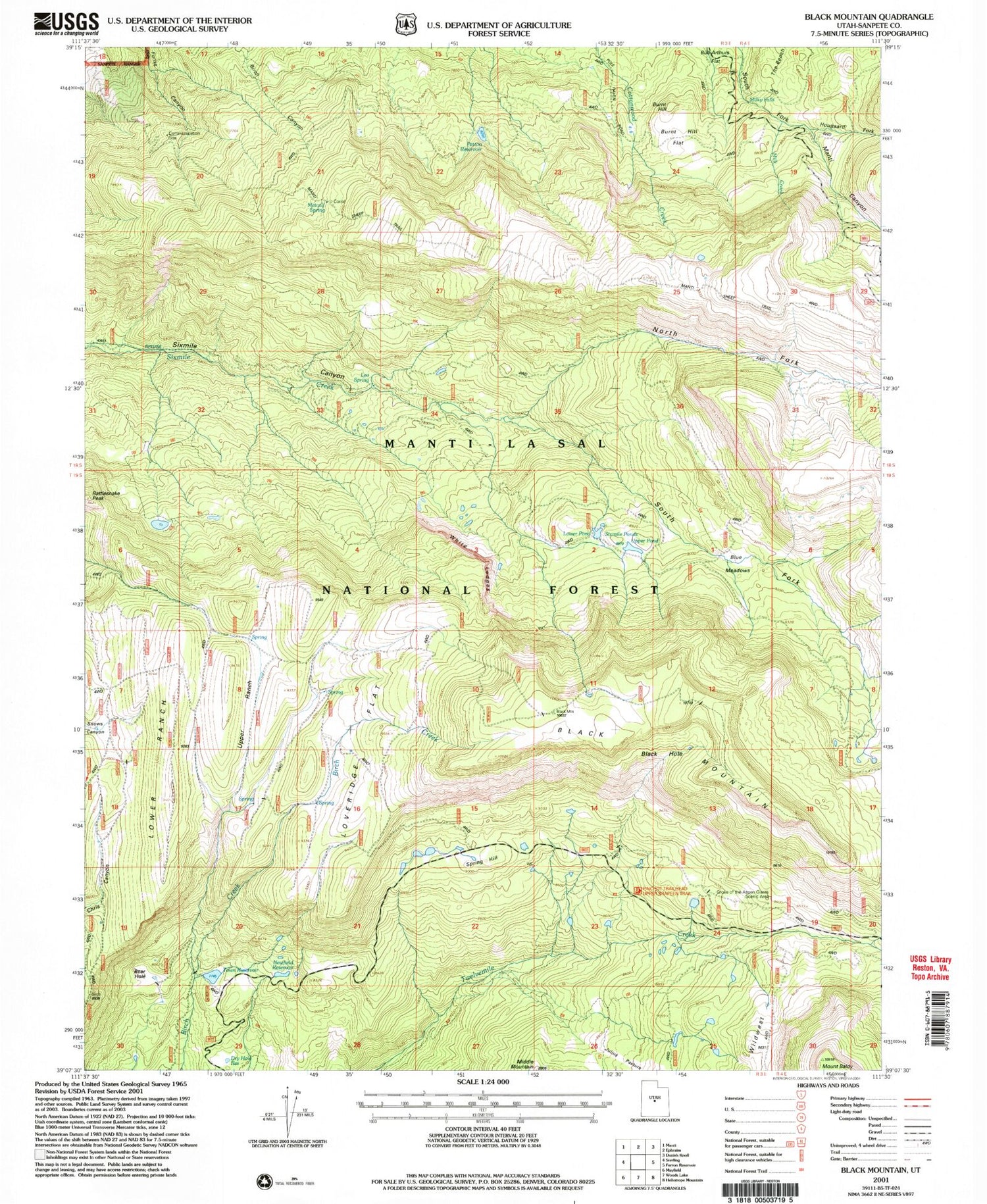 Classic USGS Black Mountain Utah 7.5'x7.5' Topo Map Image