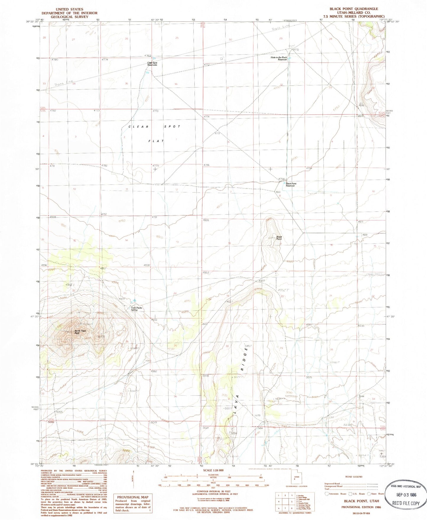 Classic USGS Black Point Utah 7.5'x7.5' Topo Map Image