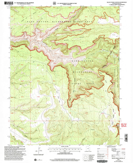 Classic USGS Black Steer Canyon Utah 7.5'x7.5' Topo Map Image
