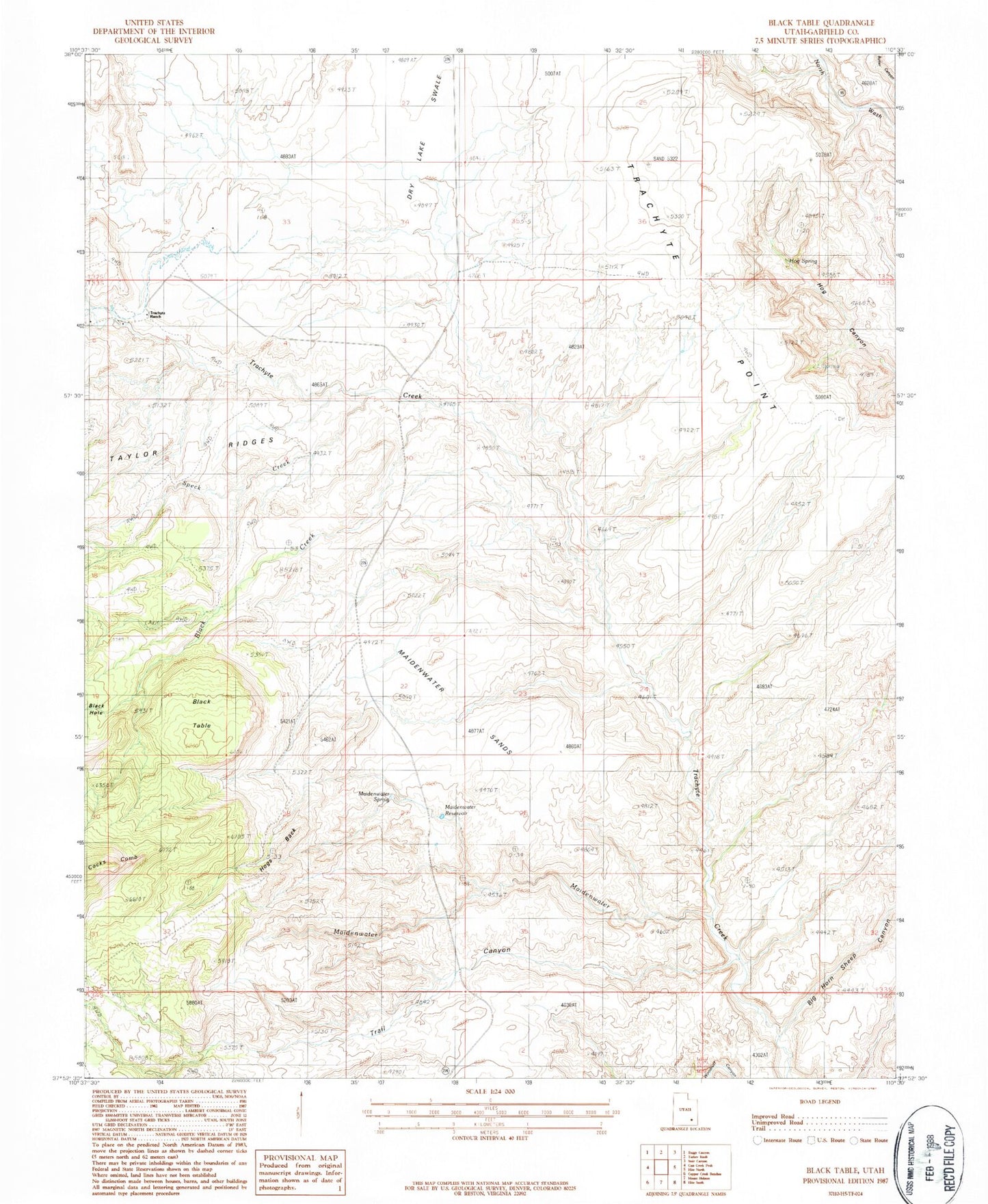 Classic USGS Black Table Utah 7.5'x7.5' Topo Map Image