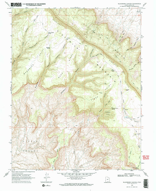 Classic USGS Blackburn Canyon Utah 7.5'x7.5' Topo Map Image