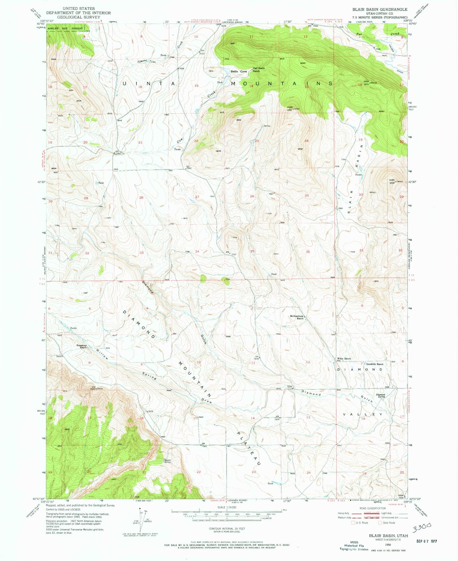 Classic USGS Blair Basin Utah 7.5'x7.5' Topo Map Image