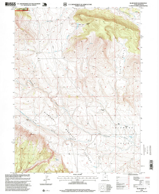 Classic USGS Blair Basin Utah 7.5'x7.5' Topo Map Image