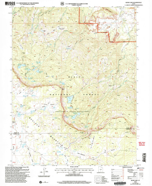 Classic USGS Blind Lake Utah 7.5'x7.5' Topo Map Image