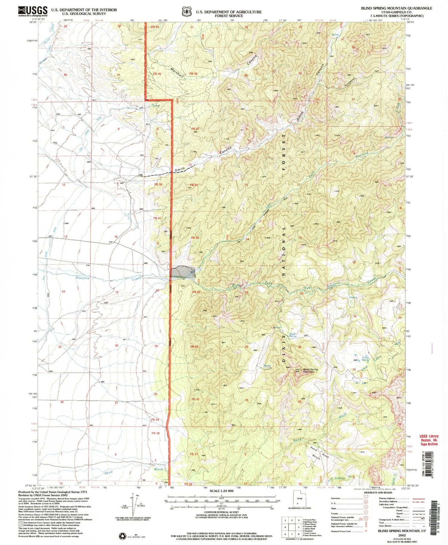 Classic USGS Blind Spring Mountain Utah 7.5'x7.5' Topo Map Image