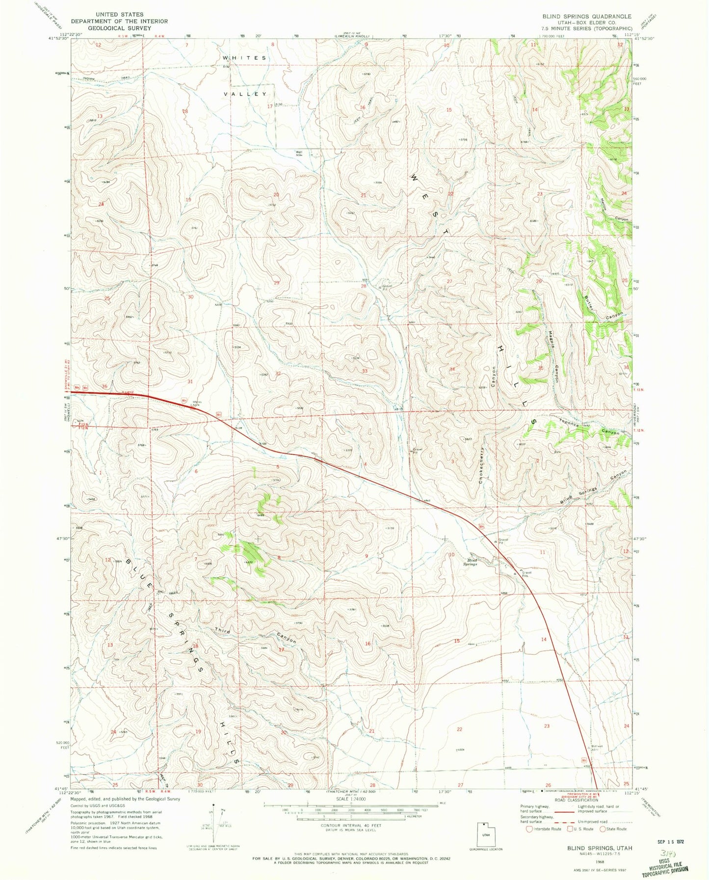 Classic USGS Blind Springs Utah 7.5'x7.5' Topo Map Image