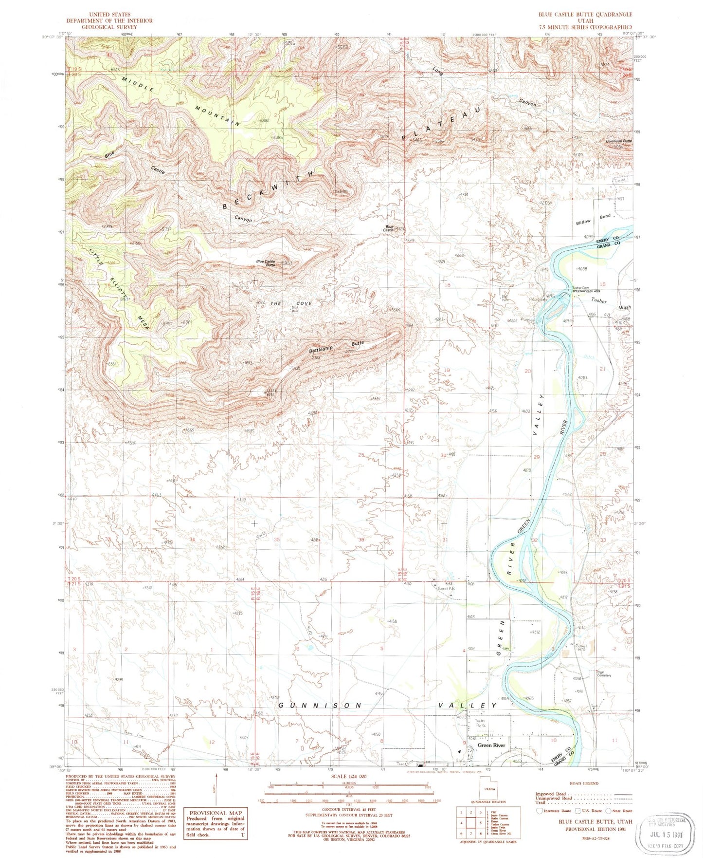 Classic USGS Blue Castle Butte Utah 7.5'x7.5' Topo Map Image