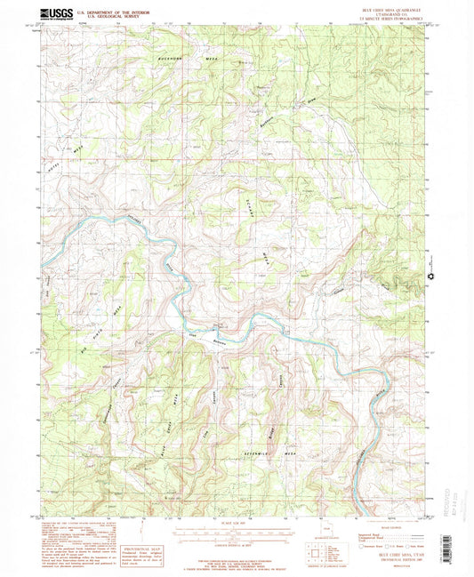 Classic USGS Blue Chief Mesa Utah 7.5'x7.5' Topo Map Image