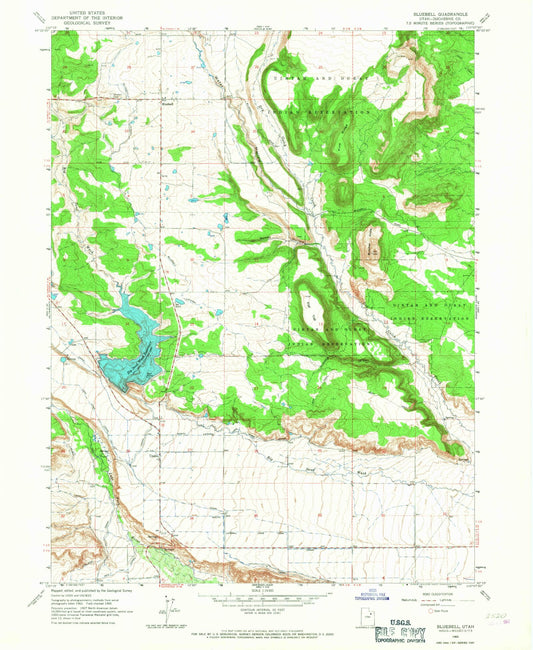 Classic USGS Bluebell Utah 7.5'x7.5' Topo Map Image